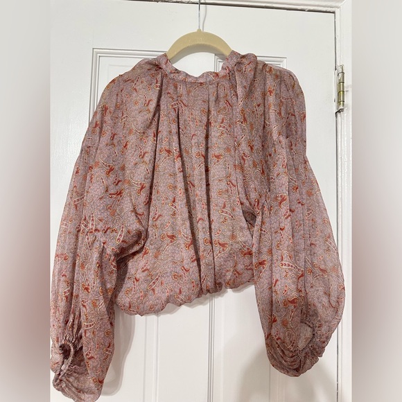 Zara Cropped Paisley Blouse in Red and Pink - Picture 2 of 7